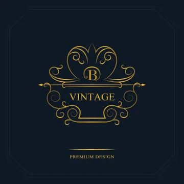 Monogram design elements, graceful template. Calligraphic elegant line art B Stock Illustration