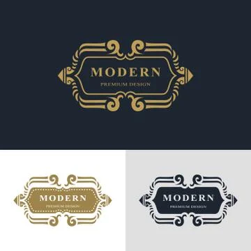 Monogram design elements, graceful template. Calligraphic elegant line art Stock-Illustration