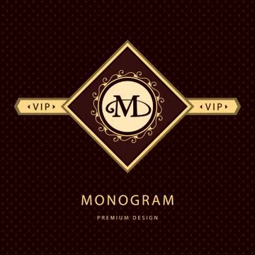 Monogram design template. Elegant gold logo sing M Illustrazione stock