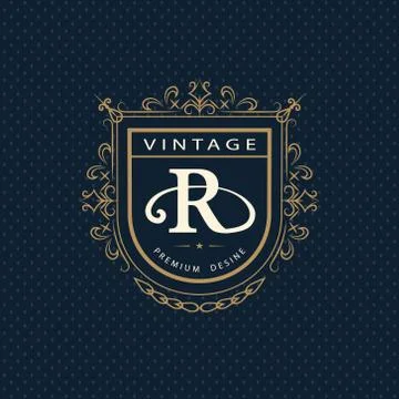 Monogram design template. Elegant gold logo sing R Stock-Illustration