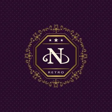 Monogram design template. Elegant gold logo sing N Stock-Illustration