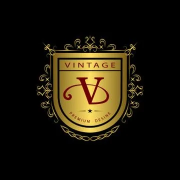 Monogram design template. Elegant gold logo sing V 스톡 일러스트