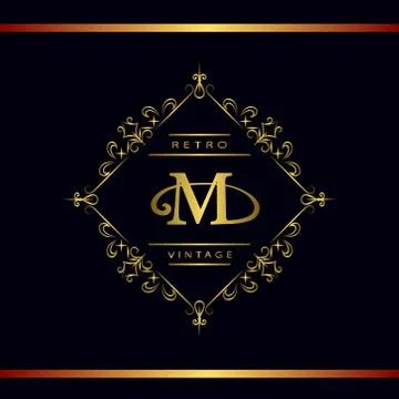 Monogram design template. Elegant gold logo sing M Stock Illustration