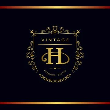 Monogram design template. Elegant gold logo sing H Stock Illustration