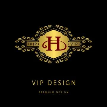 Monogram design template. Elegant gold logo sing H Illustrazione stock
