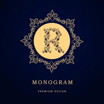 Monogram design template. Elegant gold logo sing R Stock Illustration