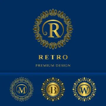 Monogram design template. Elegant gold logo sing R Stock-Illustration