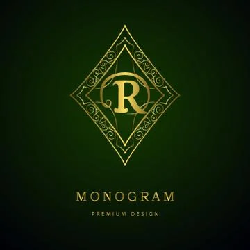 Monogram design template. Elegant gold logo sing R Stock-Illustration