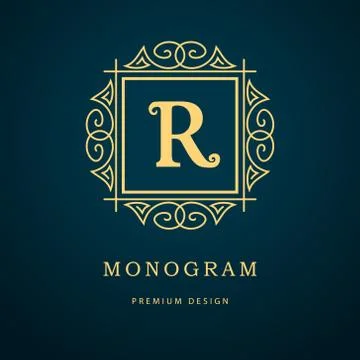Monogram design template. Elegant gold logo sing R Stock Illustration