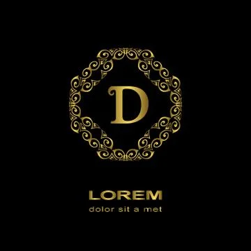 Monogram design template. Elegant gold logo sing D Illustrazione stock