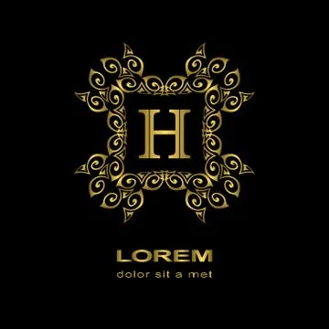Monogram design template. Elegant gold logo sing H 스톡 일러스트