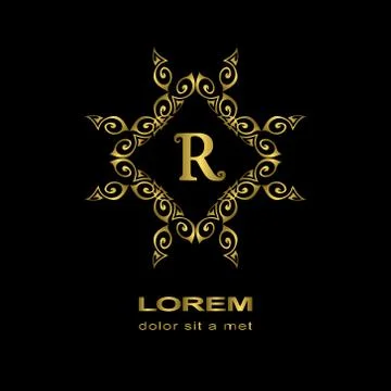 Monogram design template. Elegant gold logo sing R Stock Illustration