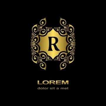 Monogram design template. Elegant gold logo sing R Stock Illustration