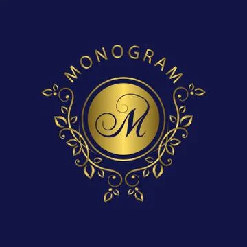 Monogram design template. Elegant gold logo sing M Stock Illustration
