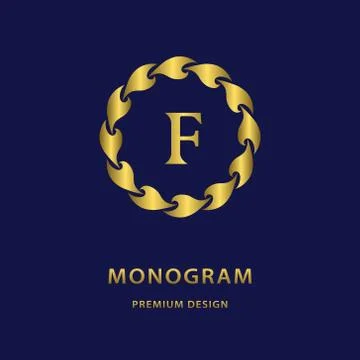 Monogram design template. Elegant gold logo sing F Stock Illustration