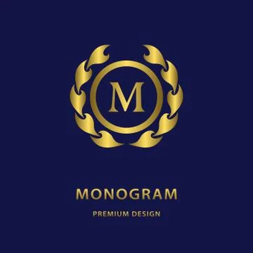Monogram design template. Elegant gold logo sing M Illustrazione stock