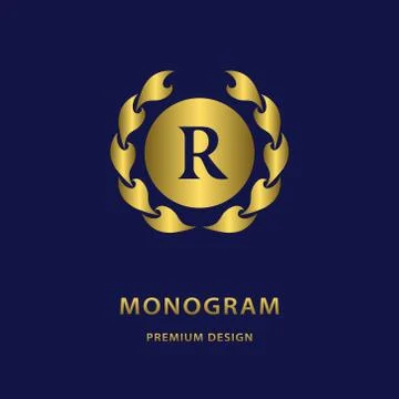 Monogram design template. Elegant gold logo sing R Stock-Illustration