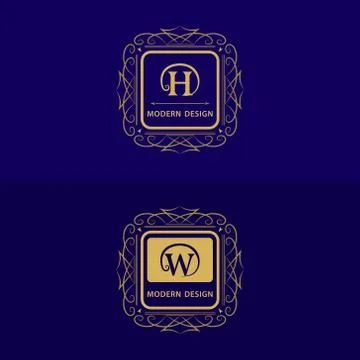 Monogram design template. Elegant gold logo sing H, W Stock-Illustration