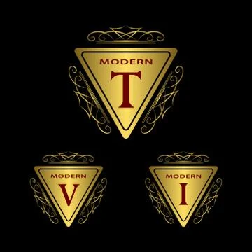 Monogram design template. Elegant gold logo sing T, V, I 스톡 일러스트