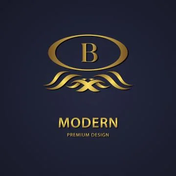 Monogram design template. Elegant gold logo sing B Stock Illustration