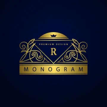 Monogram design template. Elegant gold logo sing R Stock Illustration