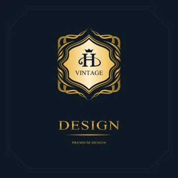 Monogram design template. Elegant gold logo sing H Stock Illustration