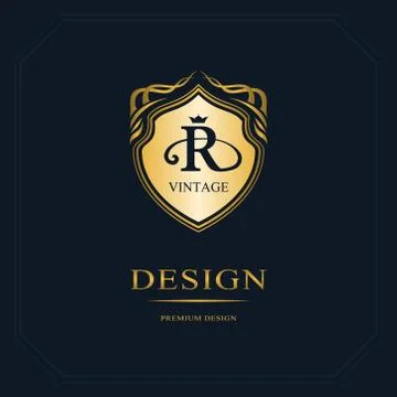 Monogram design template. Elegant gold logo sing R Stock-Illustration