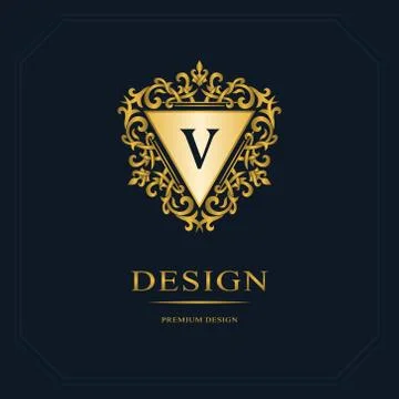 Monogram design template. Elegant gold logo sing V Stock Illustration