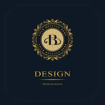 Monogram design template. Elegant gold logo sing B Illustrazione stock