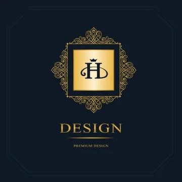 Monogram design template. Elegant gold logo sing H Illustrazione stock