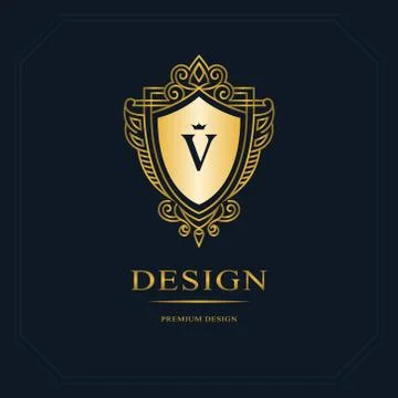 Monogram design template. Elegant gold logo sing V Stock-Illustration