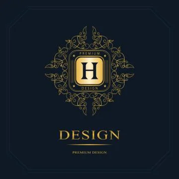 Monogram design template. Elegant gold logo sing H Illustrazione stock