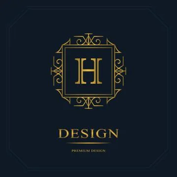 Monogram design template. Elegant gold logo sing H Illustrazione stock