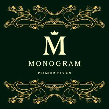 Monogram design template. Elegant line art logo M 스톡 일러스트