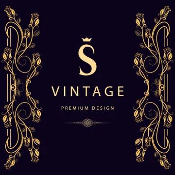 Monogram design template. Elegant line art logo S Stock-Illustration