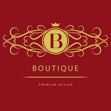 Monogram design template. Elegant line art logo B Stock Illustration
