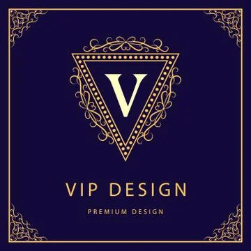 Monogram design template. Elegant line art logo V Stock-Illustration