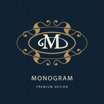Monogram design template. Elegant line art logo M Stock Illustration