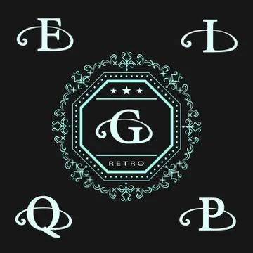 Monogram design template. Elegant line art logo F, I, G, Q, P Stock Illustration
