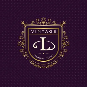 Monogram design template. Elegant line art logo L 스톡 일러스트