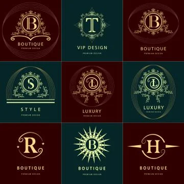 Monogram design template. Elegant line art logo B, T, S, R, T Stock-Illustration