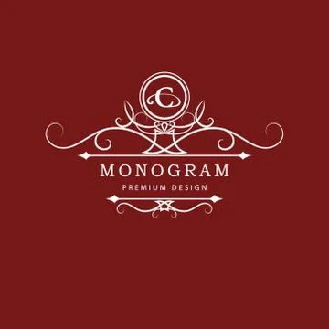 Monogram design template. Elegant line art logo C Stock-Illustration