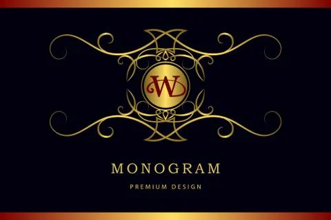 Monogram design template. Elegant line art logo W 스톡 일러스트