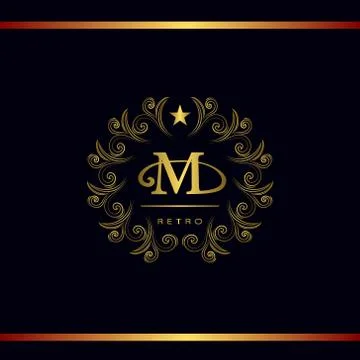 Monogram design template. Elegant line art logo M Stock Illustration