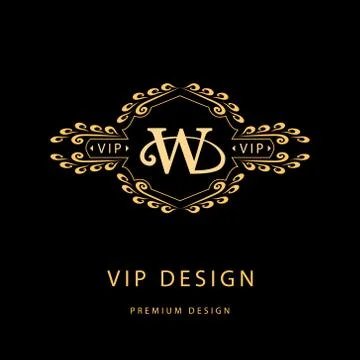 Monogram design template. Elegant line art logo W Stock-Illustration