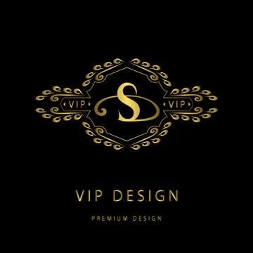 Monogram design template. Elegant line art logo S Stock Illustration