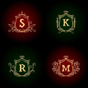 Monogram design template. Elegant line art logo S, K, R, M Stock-Illustration
