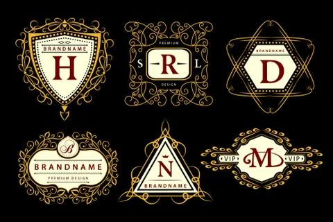 Monogram design template. Elegant line art logo H, R, D, M Stock-Illustration