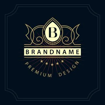 Monogram design template. Elegant line art logo B Stock Illustration