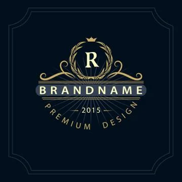 Monogram design template. Elegant line art logo R Stock-Illustration